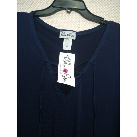 Plus Size Long Length Navy Blouse Size 3X with front v neck ties - Picture 4 of 6